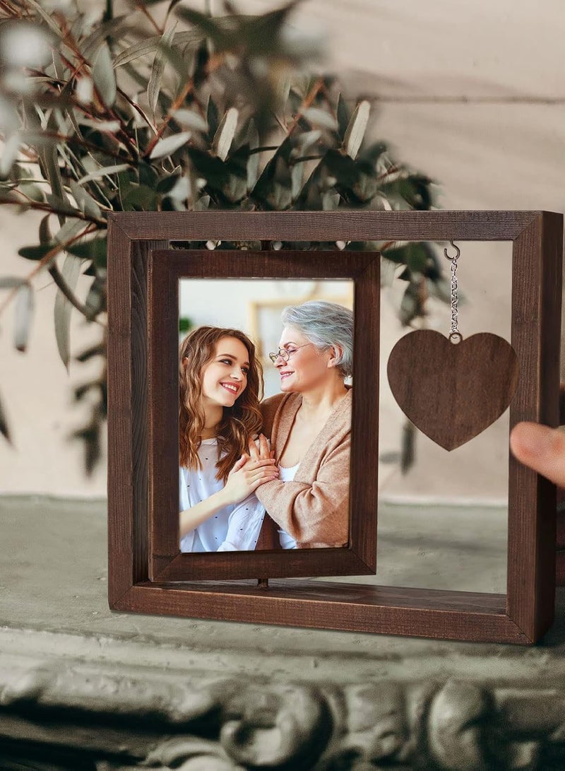 Rotating Picture Frame, Memorial Photo Frame with Heart Shaped Pendant, Wooden Keepsake Frame, Grandmother Grandma Birthday Gift from Grandkids, Display Two 4x6'' - Image 4